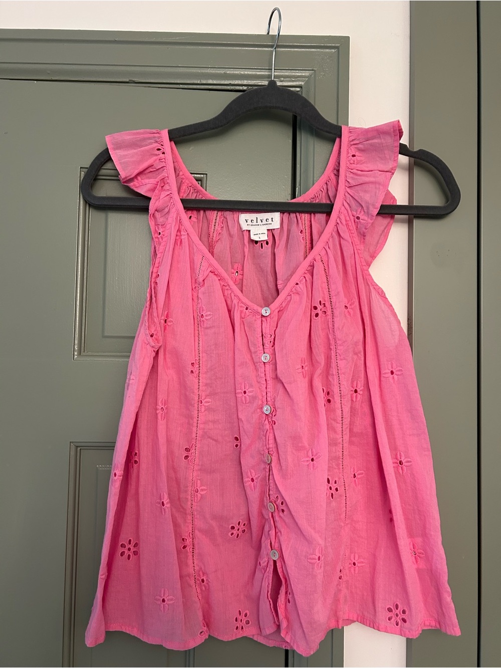Velvet by Graham & Spencer Hot Pink Eyelet Button-Front Camisole